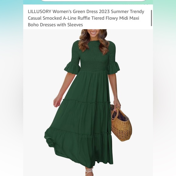 Green Ruffled Tiered Midi Sundress - Picture 5 of 7
